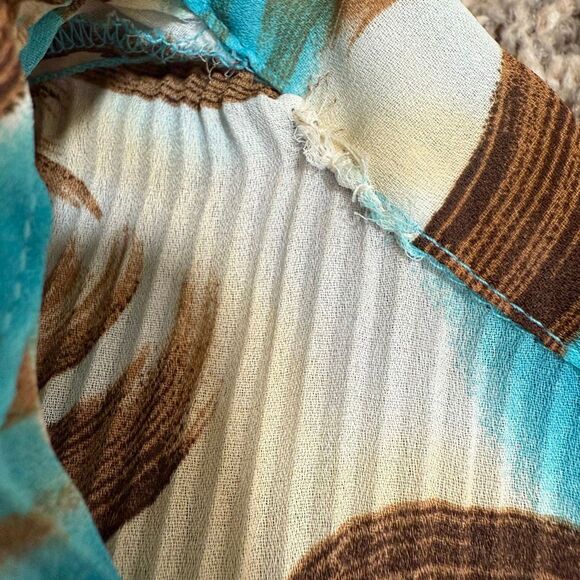 Sere Nade White Teal Brown Crinkle Ruffle Blouse Top Swirl XL Y2K - Picture 6 of 6